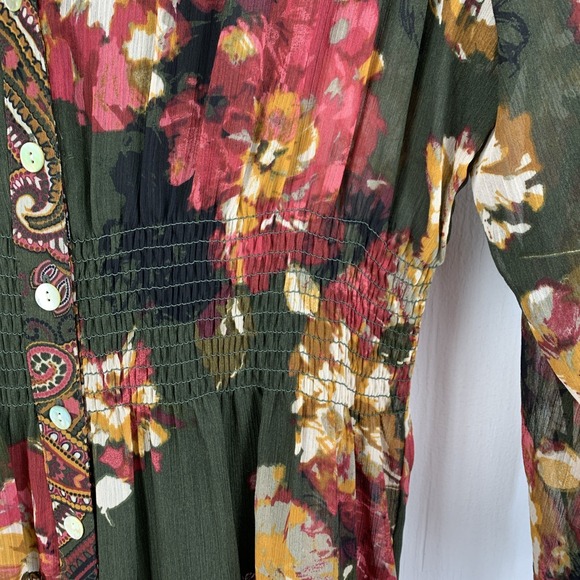 Peasant Prairie Women Large Maxi Dress Tiered Smocked Cottage Paisley Floral - Picture 4 of 7